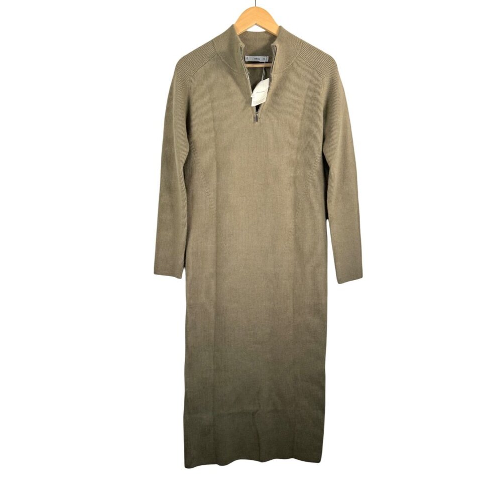 Mango wool blend zip front‎ Sweater dress tan preppy old money sz L